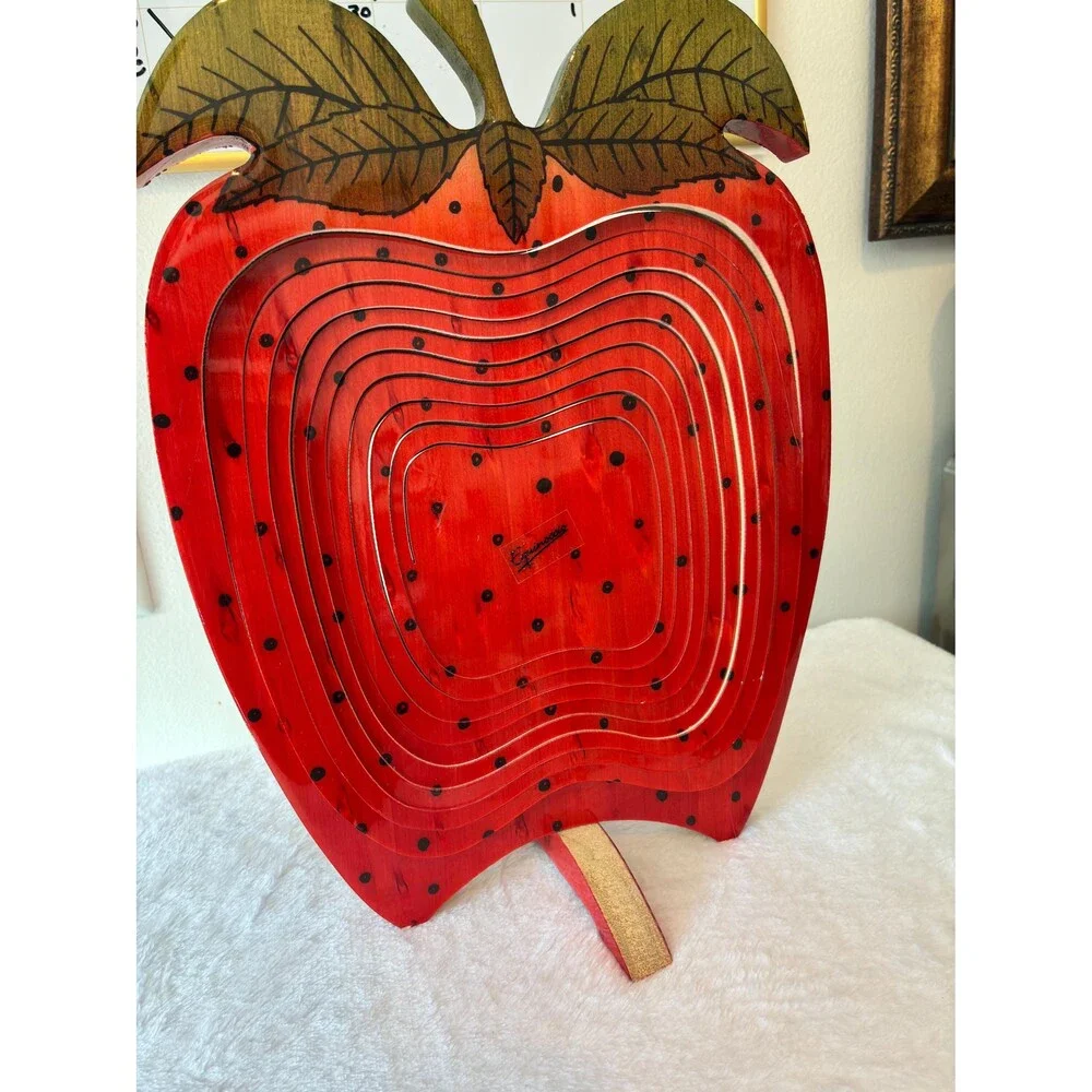 Vintage Cottagecore 3D Red Apple Coil Collapsible Basket